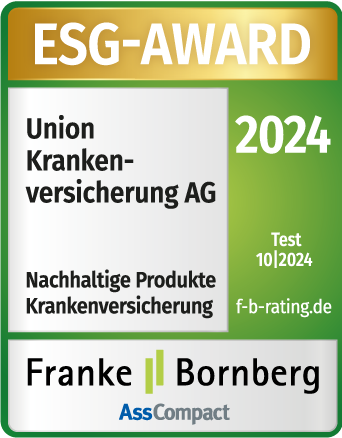 Union Krankenversicherung und Bayerische Beamtenkrankenkasse werden in der Kategorie Krankenversicherung - Produkte mit dem ESG-Award von Franke und Bornberg ausgezeichnet.